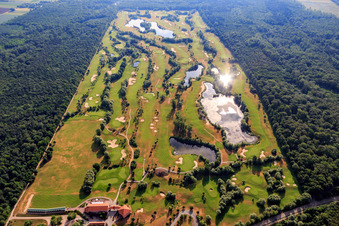 Aerial photograpy of Golf course Dreihof from the northeast in the district Dreihof in Essingen in the state Rhineland-Palatinate, Germany