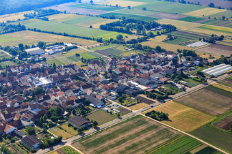 Aerial view of Main Street in Zeiskam in the state Rhineland-Palatinate, Germany