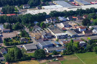 Aerial view of Construction site for a new hall of Klarsicht-Verpackungen Weber GmbH in Herxheim bei Landau in the state Rhineland-Palatinate, Germany