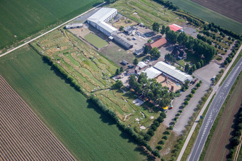 Aerial view of Tent of open-air restaurant Adamshof and foot golf   area Kandel in Kandel in the state Rhineland-Palatinate, Germany