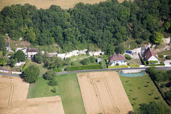 Aerial view of Cave flats at the Loir in Thore-la-Rochette in Centre-Val de Loire, France
