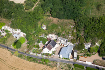Aerial view of Cave flats at the Loir in Lunay in Centre-Val de Loire, France