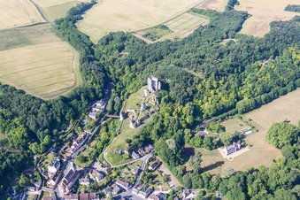 Aerial view of Castle of Schloss Chateau de Lavardin in Lavardin in Centre-Val de Loire, France