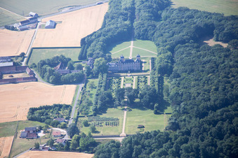 Aerial view of Château du Plessis-Fortia sci in Huisseau-en-Beauce in the state Loir et Cher, France