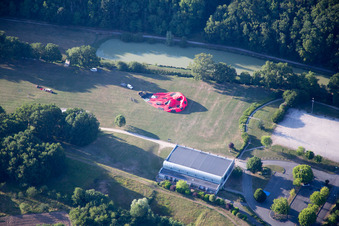 Aerial view of Balloon launch preparation in Onzain in the state Loir et Cher, France