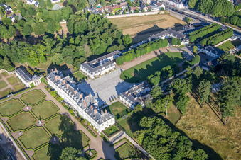 Aerial view of Building complex in the park of the castle Pompadour Palace foundation in Menars in Centre-Val de Loire, France