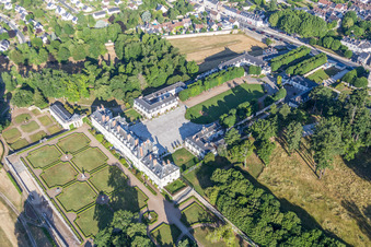 Aerial photograpy of Building complex in the park of the castle Chateau de Menars on the Loire river in Menars in Centre-Val de Loire, France