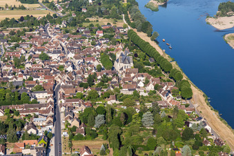 Aerial view of Village on the river bank areas of the Loire in Saint-Dye-sur-Loire in Centre-Val de Loire, France