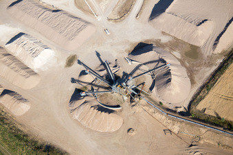Aerial view of Gravel works in Suèvres in the state Loir et Cher, France