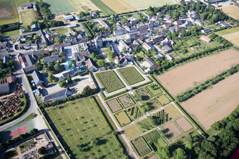 Aerial photograpy of Building complex in the park of the castle Chateau Talcy in Talcy in Centre-Val de Loire, France