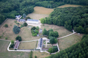 Castle of Schloss in Autreche in Centre-Val de Loire, France from the plane
