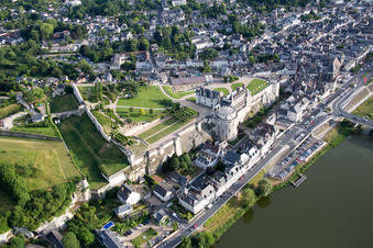 Aerial view of Castle of Schloss Chateau Royal d'Amboise in Amboise in Centre-Val de Loire, France