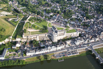 Aerial photograpy of Castle of Schloss Chateau Royal d'Amboise in Amboise in Centre-Val de Loire, France