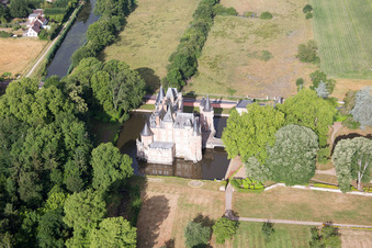 Castle of Combreux in Combreux in the state Loiret, France seen from above