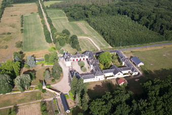 Castle of Combreux in Combreux in the state Loiret, France from the plane