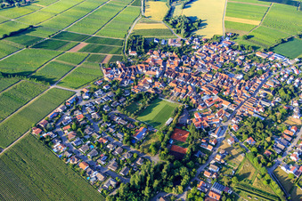 Aerial view of Village overview from the west in the district Mörzheim in Landau in der Pfalz in the state Rhineland-Palatinate, Germany