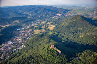 Aerial view of Trifels Castle in Annweiler am Trifels in the state Rhineland-Palatinate, Germany