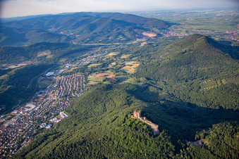Aerial photograpy of Trifels Castle in Annweiler am Trifels in the state Rhineland-Palatinate, Germany