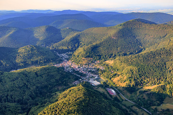 Aerial view of Village overview in the Dernbachtal from the southwest in Ramberg in the state Rhineland-Palatinate, Germany