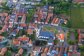 Aerial photograpy of Catholic Church of St. Peter and Paul in Edesheim in the state Rhineland-Palatinate, Germany