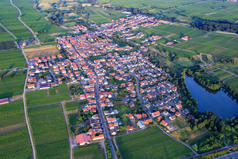 Aerial view of View of the town from the northwest in Kirrweiler in the state Rhineland-Palatinate, Germany