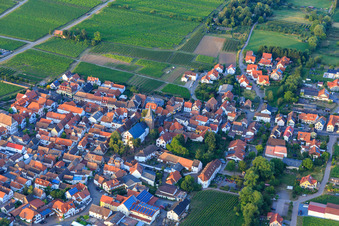 Aerial photograpy of Village center from the west in Kirrweiler in the state Rhineland-Palatinate, Germany