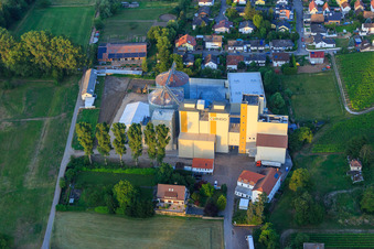 Aerial photograpy of Silos of the grain mill Cornexo GmbH in Freimersheim in the state Rhineland-Palatinate, Germany