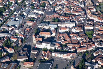 Aerial view of Museum building ensemble Musee Place Dr Albert Schweitzer in Haguenau in Grand Est, France