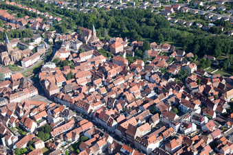 Wissembourg in the state Bas-Rhin, France seen from above