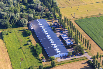 Aerial view of Pappelallee with ConFas GmbH and Strasser Haustechnik in the district Schaidt in Wörth am Rhein in the state Rhineland-Palatinate, Germany
