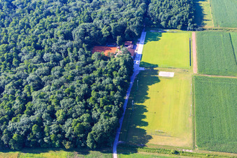 Sports fields of TSV 1908 Freckenfeld from the north in Freckenfeld in the state Rhineland-Palatinate, Germany
