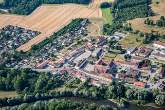 Aerial view of Benedictine monastery/Prieuré bénédictin à Flavigny-sur-Moselle in Flavigny-sur-Moselle in the state Meurthe et Moselle, France
