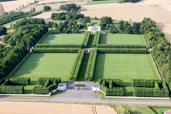 Grave rows on the grounds of the American Cemetery Saint Mihiel in Thiaucourt-Regnieville in Grand Est, France out of the air
