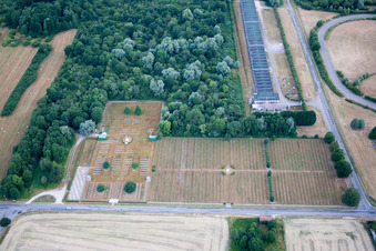 Aerial view of Grave rows on the grounds of the military cemetery of the Royal Canadian Air Force RCAF in Choloy-Menillot in Grand Est, France