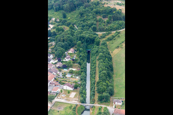 Aerial photograpy of Subterranean Channel flow and river banks of the waterway shipping Canal Rhin au Marne in Lay-Saint-Remy in Grand Est, France