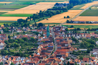 Catholic church scaffolded by Leidner GmbH Gerüstbau, Landau in Ottersheim bei Landau in the state Rhineland-Palatinate, Germany