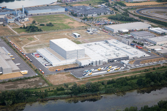 Oblique view of Oberwald industrial area in Wörth am Rhein in the state Rhineland-Palatinate, Germany