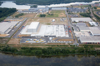 Oberwald industrial area in Wörth am Rhein in the state Rhineland-Palatinate, Germany from the plane