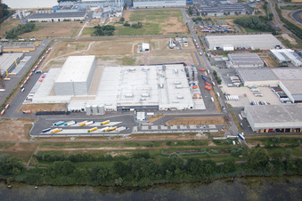 Bird's eye view of Oberwald industrial area in Wörth am Rhein in the state Rhineland-Palatinate, Germany