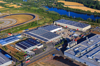 Oberwald industrial area with WAS Logistics, Com Transporte GmbH and NUSS Group in Wörth am Rhein in the state Rhineland-Palatinate, Germany