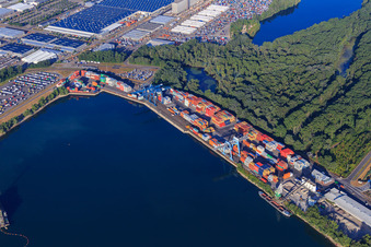 Aerial view of Wörth State Port with Contargo Wörth in the district Maximiliansau in Wörth am Rhein in the state Rhineland-Palatinate, Germany
