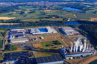 Oberwald industrial area from the southeast in Wörth am Rhein in the state Rhineland-Palatinate, Germany