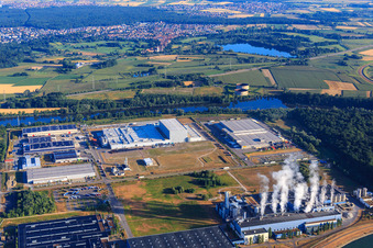 Aerial photograpy of Oberwald industrial area from the southeast in Wörth am Rhein in the state Rhineland-Palatinate, Germany