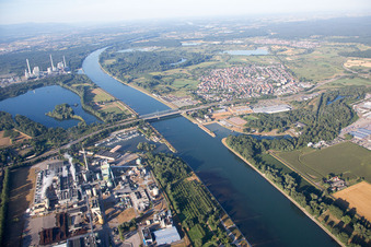 Aerial view of Borregaard Deutschland GmbH and Maxauer Papierfabrik GmbH in the district Knielingen in Karlsruhe in the state Baden-Wuerttemberg, Germany