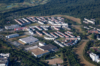 Aerial view of District Oberreut in Karlsruhe in the state Baden-Wuerttemberg, Germany