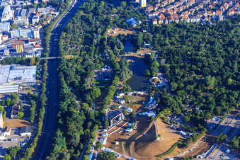 Oblique view of Mount Klotz at The Festival in the Günther Klotz complex in the district Südweststadt in Karlsruhe in the state Baden-Wuerttemberg, Germany