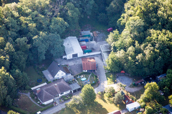 Aerial view of Hohenwettersbacherstraße 38 , "open youth workshop Karlsruhe" at the quarry in the district Grünwettersbach in Karlsruhe in the state Baden-Wuerttemberg, Germany