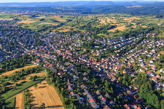 Aerial view of View of the town from the north in the district Grünwettersbach in Karlsruhe in the state Baden-Wuerttemberg, Germany