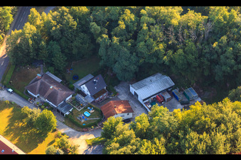 Bird's eye view of Hohenwettersbacherstraße 38 , "open youth workshop Karlsruhe" at the quarry in the district Grünwettersbach in Karlsruhe in the state Baden-Wuerttemberg, Germany