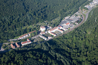 Oblique view of Industrial area in the Albtal spinning mill in Ettlingen in the state Baden-Wuerttemberg, Germany